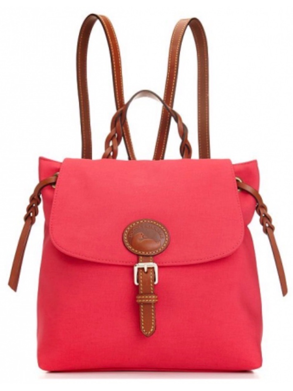 Dooney & Bourke bright Pink nylon flap backpack with brown leather